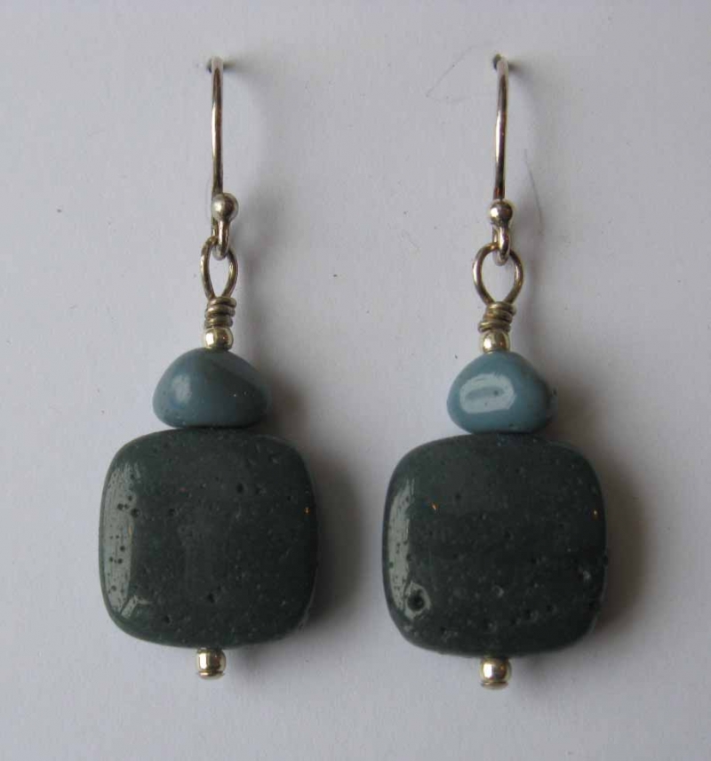 Large Soft Square Leland Blue Stone Earrings with Blue Trim